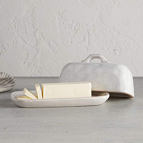 47th & Main Classic Glazed Pottery Style Porcelain Butter Dish, One Size, White