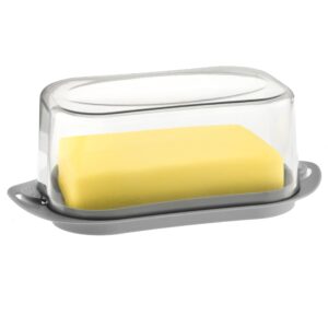 plastic butter dish with lid, easy one hand slicing butter holder, a perfect butter keeper for fridge, - locking lid - dishwasher safe