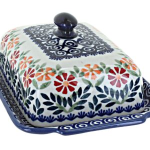 Blue Rose Polish Pottery Garden Bouquet Large Butter Dish