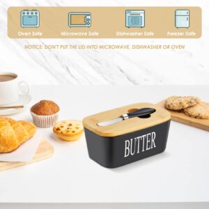 Hossejoy Large Butter Dish with Lid and Knife, Porcelain Butter Keeper Container Designed with Double Silicone Seals, Ceramic Butter Box, Perfect for Home Kitchen Countertop, 650ml (Black)