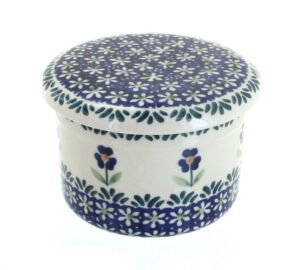 blue rose polish pottery blue daisy french butter dish