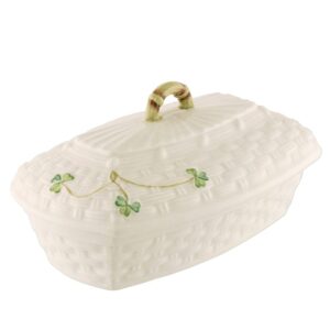 belleek shamrock covered butter dish, porcelain