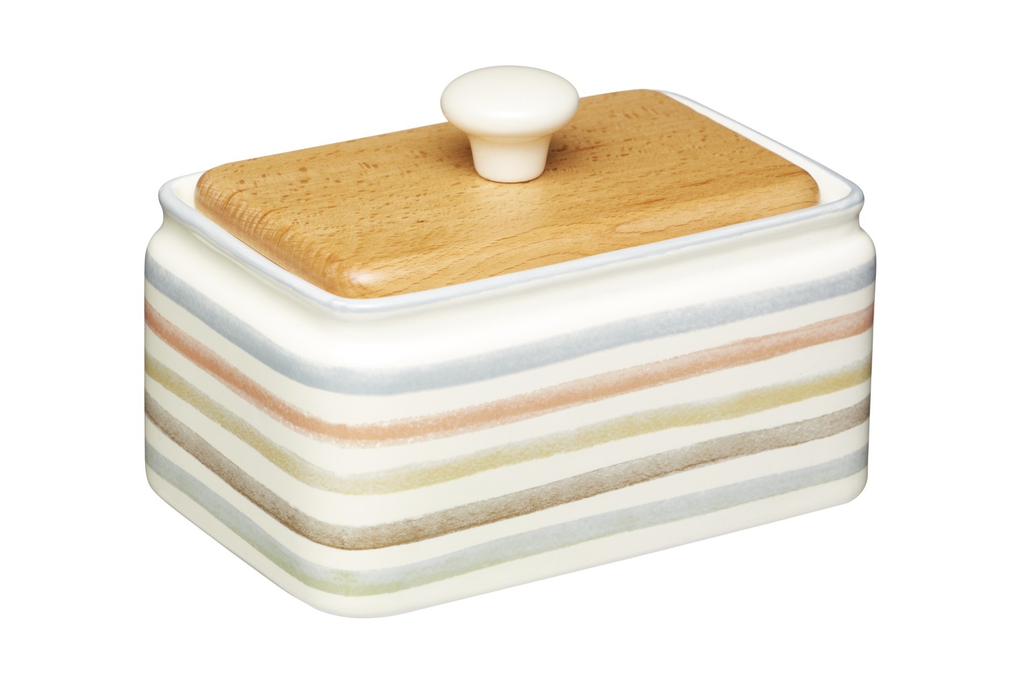 Kitchen Craft Classic Collection Striped Ceramic Butter Dish with Lid-Cream, 15 x 11 x 9.5 cm