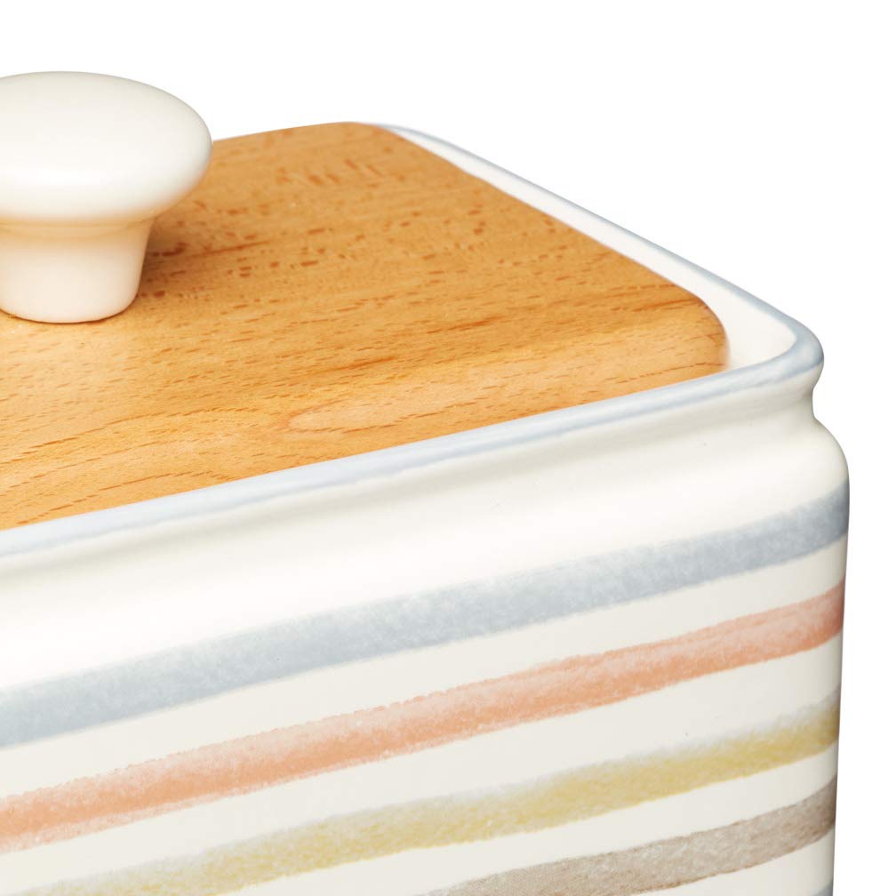 Kitchen Craft Classic Collection Striped Ceramic Butter Dish with Lid-Cream, 15 x 11 x 9.5 cm