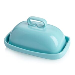 better butter porcelain butter dish, butter dish with lid, butter keeper - hold 4oz east/west coast butter stick and 8oz kerrygold butter - easy to grip, turquoise