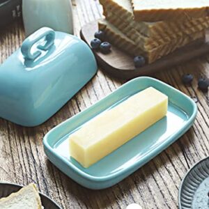 Better Butter Porcelain Butter Dish, Butter Dish with Lid, Butter Keeper - Hold 4oz East/West Coast Butter Stick and 8oz Kerrygold Butter - Easy to Grip, Turquoise