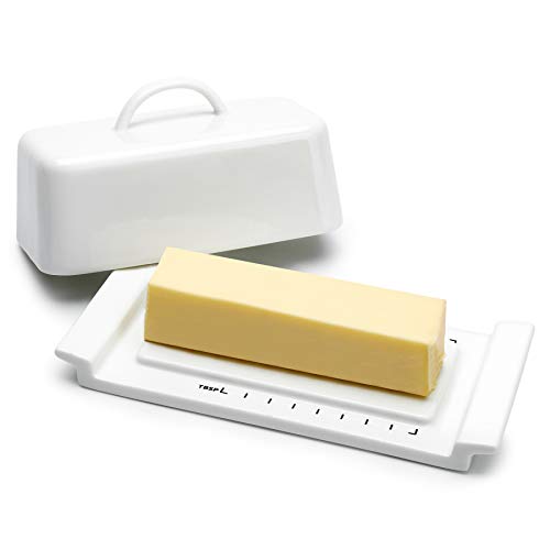 Sweese 319.101 Butter Dish with Lid, Butter Keeper with Handle - TBSP Markings, for East and West Coast Butter, White