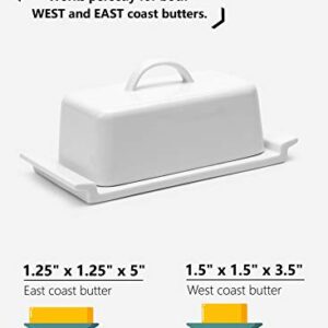 Sweese 319.101 Butter Dish with Lid, Butter Keeper with Handle - TBSP Markings, for East and West Coast Butter, White