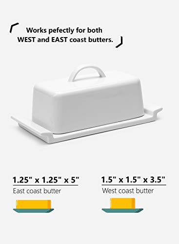 Sweese 319.101 Butter Dish with Lid, Butter Keeper with Handle - TBSP Markings, for East and West Coast Butter, White