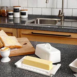 Sweese 319.101 Butter Dish with Lid, Butter Keeper with Handle - TBSP Markings, for East and West Coast Butter, White