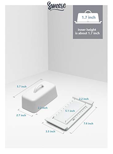 Sweese 319.101 Butter Dish with Lid, Butter Keeper with Handle - TBSP Markings, for East and West Coast Butter, White