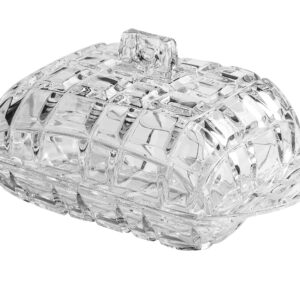 Butter Dish - Cheese Dish - Covered - Cut Crystal Glass - Rectangular - 6.8" Length - Made in Europe - by Barski