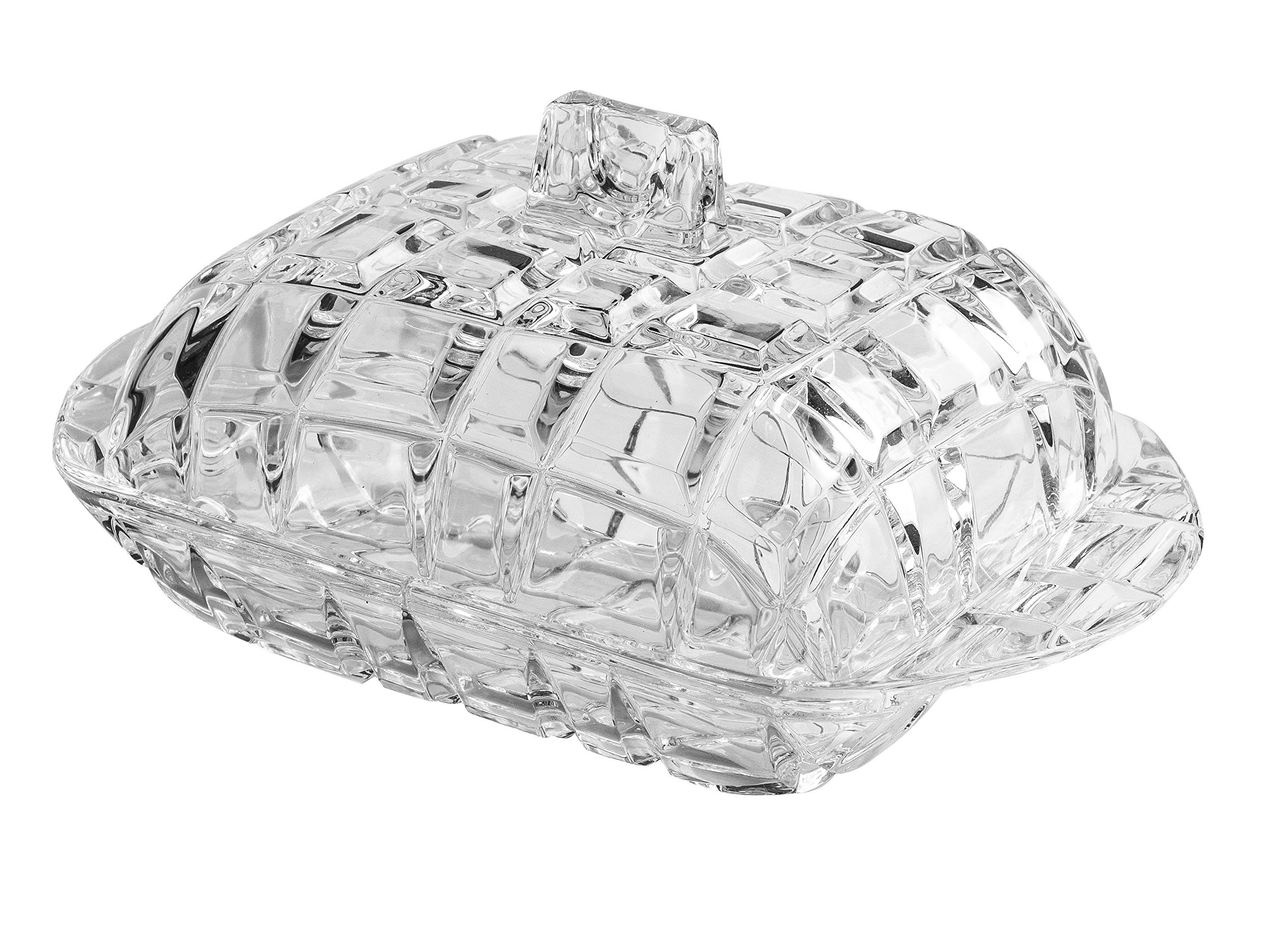 Butter Dish - Cheese Dish - Covered - Cut Crystal Glass - Rectangular - 6.8" Length - Made in Europe - by Barski