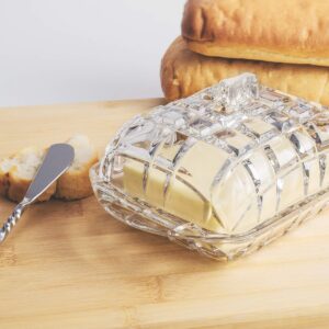 Butter Dish - Cheese Dish - Covered - Cut Crystal Glass - Rectangular - 6.8" Length - Made in Europe - by Barski