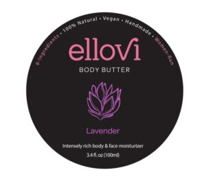ellovi all-natural body butter - lavender - pure enough to eat - made with just 6 vegan ingredients - ultra-rich 100% plant-based hydrating moisturizer for naturally healthy skin (3.4 fl. oz/100ml)