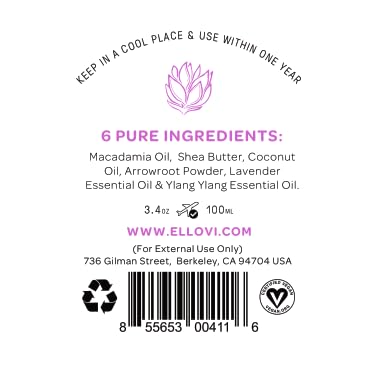 Ellovi All-Natural Body Butter - Lavender - Pure Enough to Eat - Made With Just 6 Vegan Ingredients - Ultra-Rich 100% Plant-Based Hydrating Moisturizer For Naturally Healthy Skin (3.4 fl. oz/100ml)