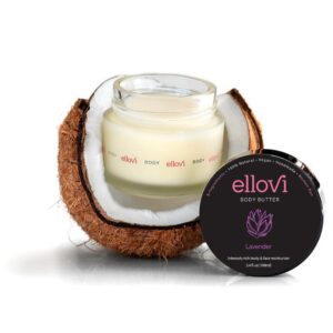 Ellovi All-Natural Body Butter - Lavender - Pure Enough to Eat - Made With Just 6 Vegan Ingredients - Ultra-Rich 100% Plant-Based Hydrating Moisturizer For Naturally Healthy Skin (3.4 fl. oz/100ml)