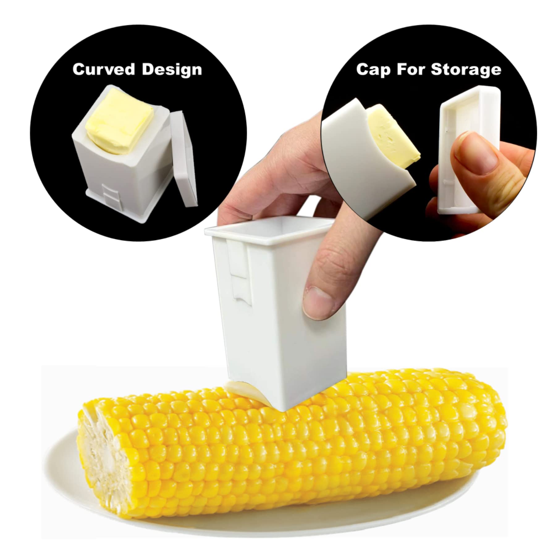 EZ KITCHEN 4 PCS Butter Spreader with Built-In Cover Dishwasher Safe Corn Cob Butter Plastic Butter Dispenser on Pancakes, Waffles, Bagels, and Toast, White, 3.9X3.9X3.4inch