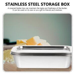 Cabilock 1pc Box Stainless Steel Storage Box Container for Food Holder Silver Serving Tray Vegetable Refrigerator Organizer Utensil Case Lid Butter 304 Stainless Steel Sealing Cap