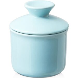 dowan butter crock for counter, french butter dish for spreadable soft butter, butter keeper with water line, no more cold & hard butter, housewarming gift wife mom friends, turquoise