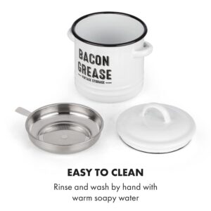 Granrosi Bacon Grease Container with Strainer & Ceramic Butter Dish with Lid for Countertop, Grease Can, Butter Keeper, Premium Breakfast Canister Set for Kitchen in Farmhouse Style in Classic White