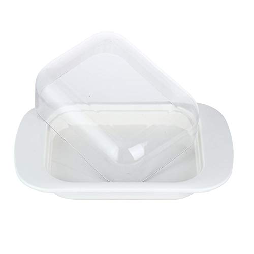 lnndong-White Plastic Butter Plate With Cover, Machine Washable, Including Butter Knife, Durable, Good Sealing, Butter Dish With Lid And Knife, Butter Dish (White Set)