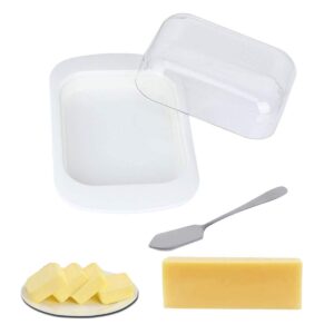 lnndong-White Plastic Butter Plate With Cover, Machine Washable, Including Butter Knife, Durable, Good Sealing, Butter Dish With Lid And Knife, Butter Dish (White Set)