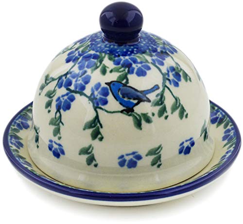 Polish Pottery 3¾-inch Butter Dish made by Ceramika Artystyczna (Blue Bufferfly Theme) + Certificate of Authenticity