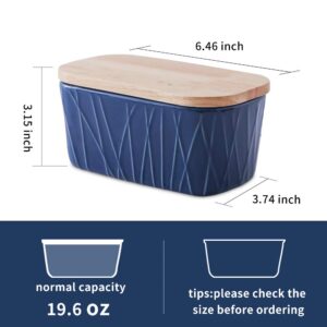 KOOV Porcelain Large Butter Dish with Lid for Countertop, Airtight Butter Container with Oak Lid, Butter Crock, Perfect for 2 Sticks of Butter, Irregular Striped Series (Aegean)