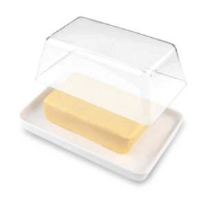 slixuhay ceramic butter dish, butter dish with transparent lid, butter keeper, butter container for kitchen refrigerators (white)