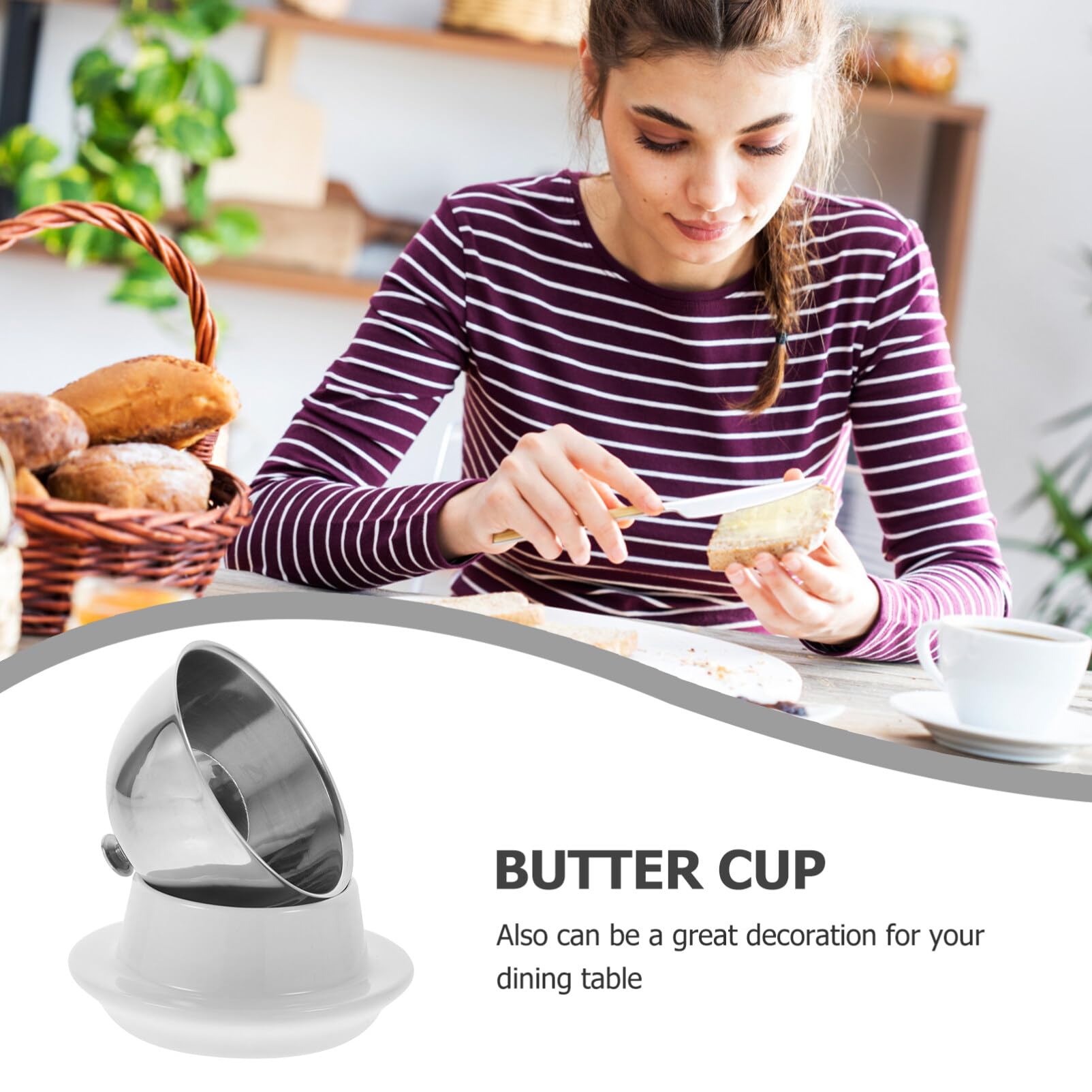 DOITOOL Cheese Dome Cover Butter Dish Ceramic Butter Plate with Stainless Steel Lid Farmhouse Butter Keeper Container Cheese Plate Mini Cake Stand for Home Restaurant Cheese Dome Cover