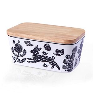 siducal butter dish 6” butter keeper with lid covered butter dish with wooden lid airtight holds up to 2 stick of eastern/west coast butter ceramic porcelain butter container dishwasher safe(blck)