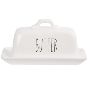 luciano housewares farmhouse modern ceramic butter dish, 7.25 inches, white