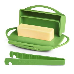 butterie flip-top butter dish and toaster tongs bundle (green)
