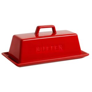eeaivnm butter dish with lid, butter keeper porcelain,7" butter dishes-dishwasher safe, ceramic butter dish with handle design for countertop (red)