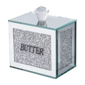 5.9"x3.9"x5.1" butter container box with lid, glass cheese tank storage box filled with sparkly crystal crushed diamonds, keep butter cheese fresh & sparkle, ideal for kitchen, dining room