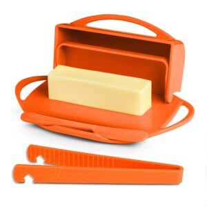 butterie flip-top butter dish and toaster tongs bundle (orange)