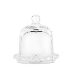 amici home charlotte glass butter dish | small glass butter keeper with easy grip handle | round crystal mini butter cloche for candy, parfait, jam | 3.5 inch