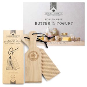 wooden butter paddles and butter making recipe book gift bundle