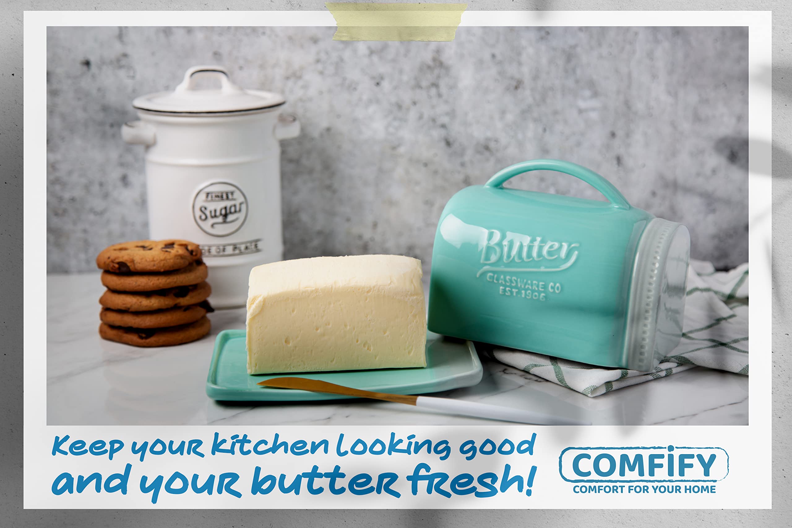 Comfify Bundle - Mason Jar Butter Holder, 10pcs Ceramic Kitchenware Set