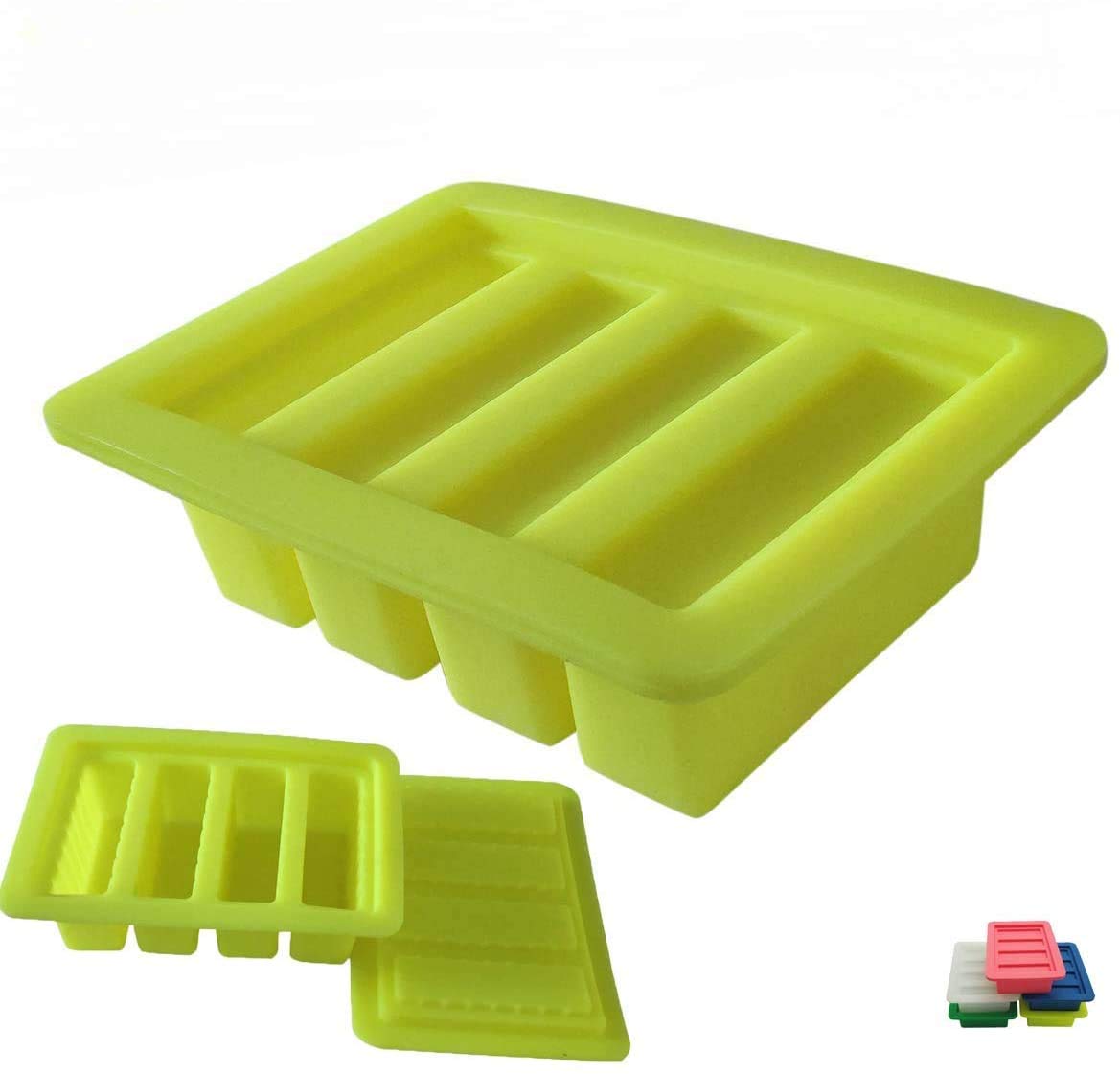 pizety butter molds Large 4 Cavities Silicone butter mold Pudding & Jello Shot Mold butter stick molds,Cheesecake, butter mold with lid Product Dimensions 7 x 5 x 2 butter mold stick (yellow)