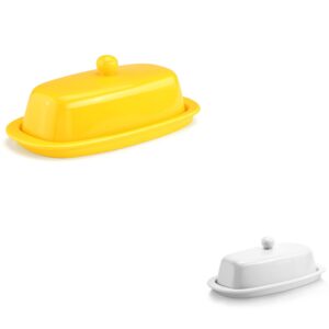 yedio porcelain butter dish with lid white and yellow