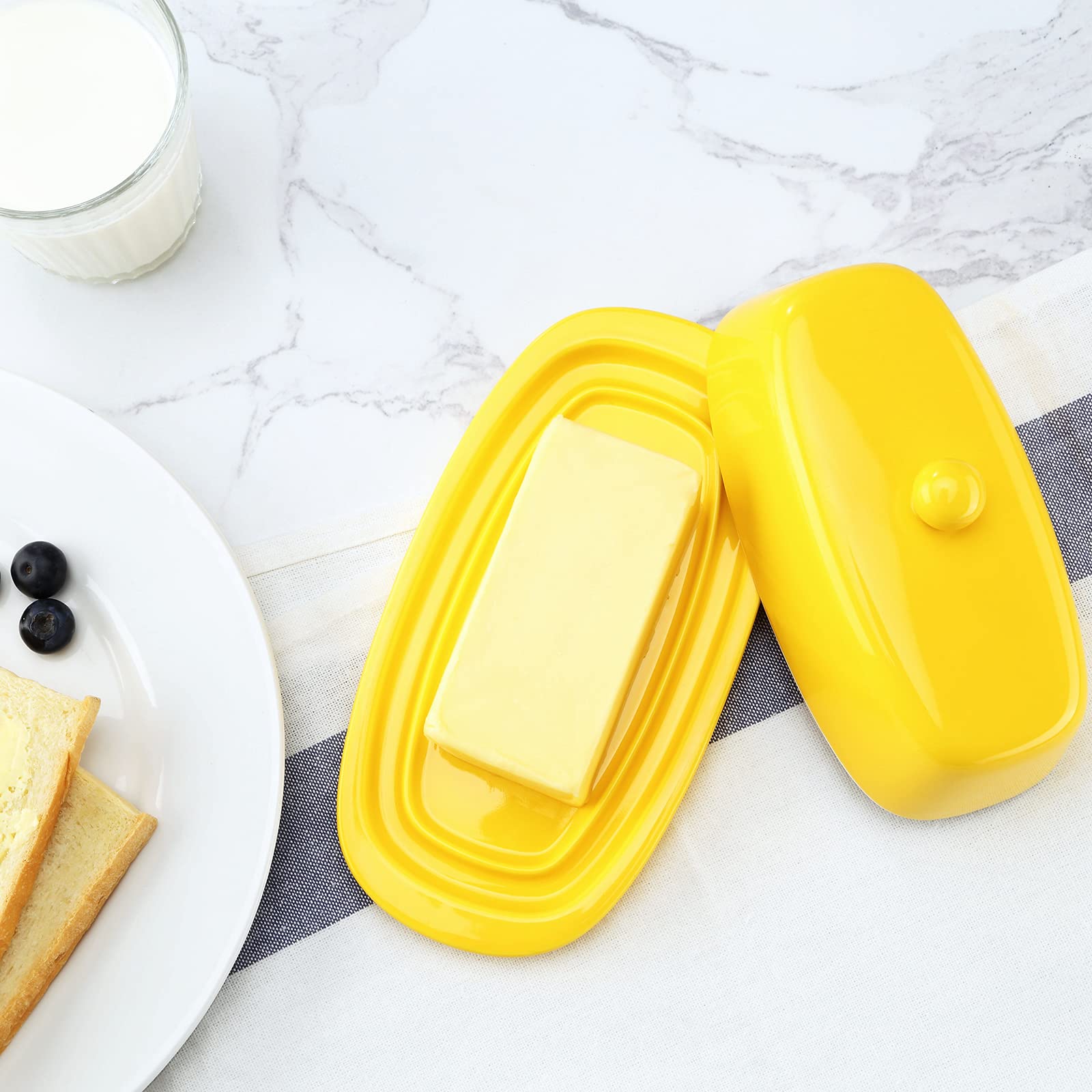 Yedio Porcelain Butter Dish with Lid White and Yellow