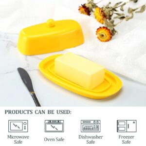 Yedio Porcelain Butter Dish with Lid White and Yellow
