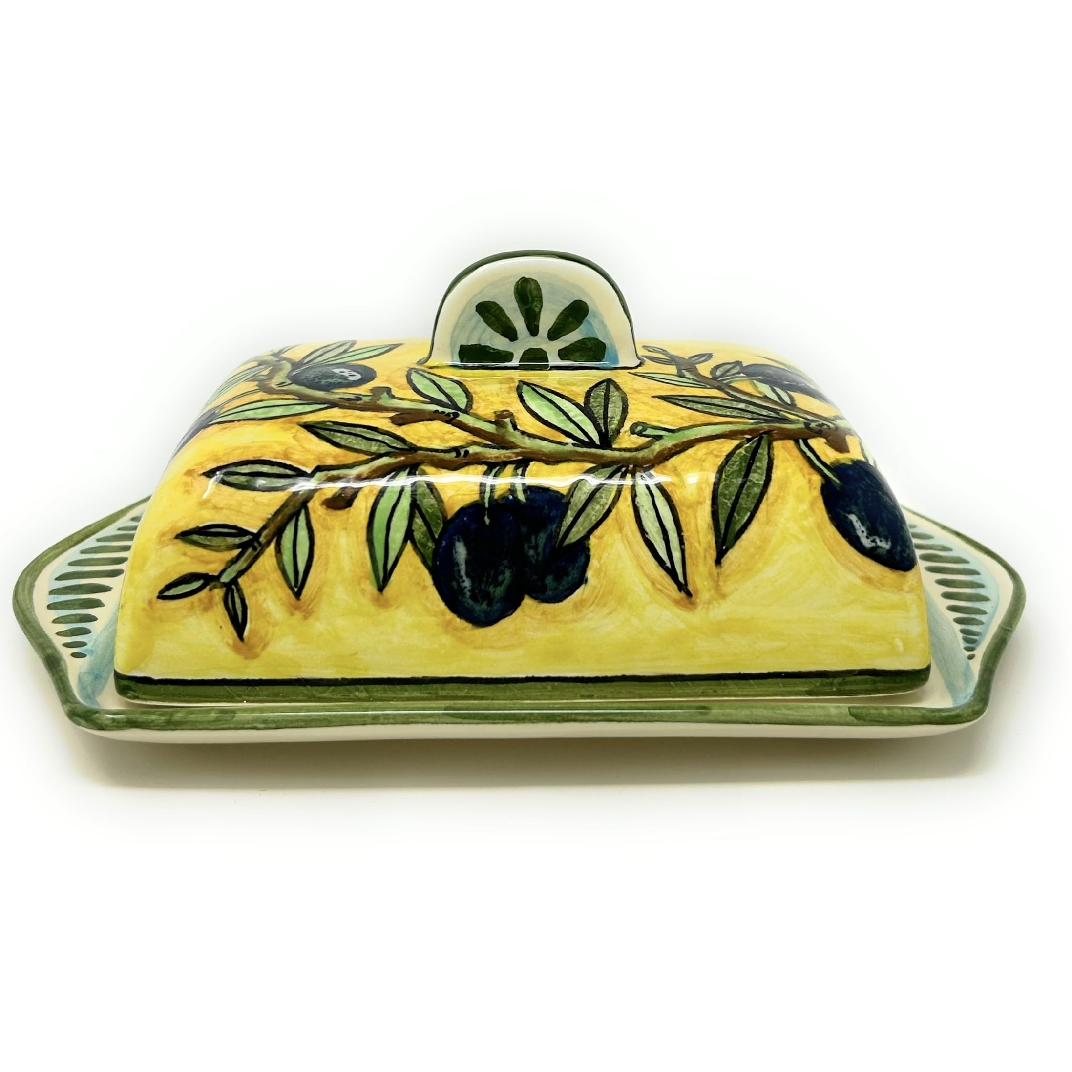 CERAMICHE D'ARTE PARRINI- Italian Ceramic Butter Dish Hand Painted Decorated Olives Made in ITALY Tuscan Art Pottery