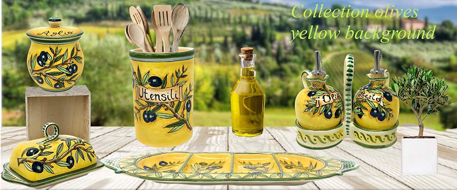 CERAMICHE D'ARTE PARRINI- Italian Ceramic Butter Dish Hand Painted Decorated Olives Made in ITALY Tuscan Art Pottery