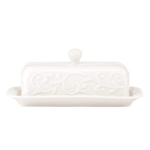 lenox opal innocence carved butter dish, white -