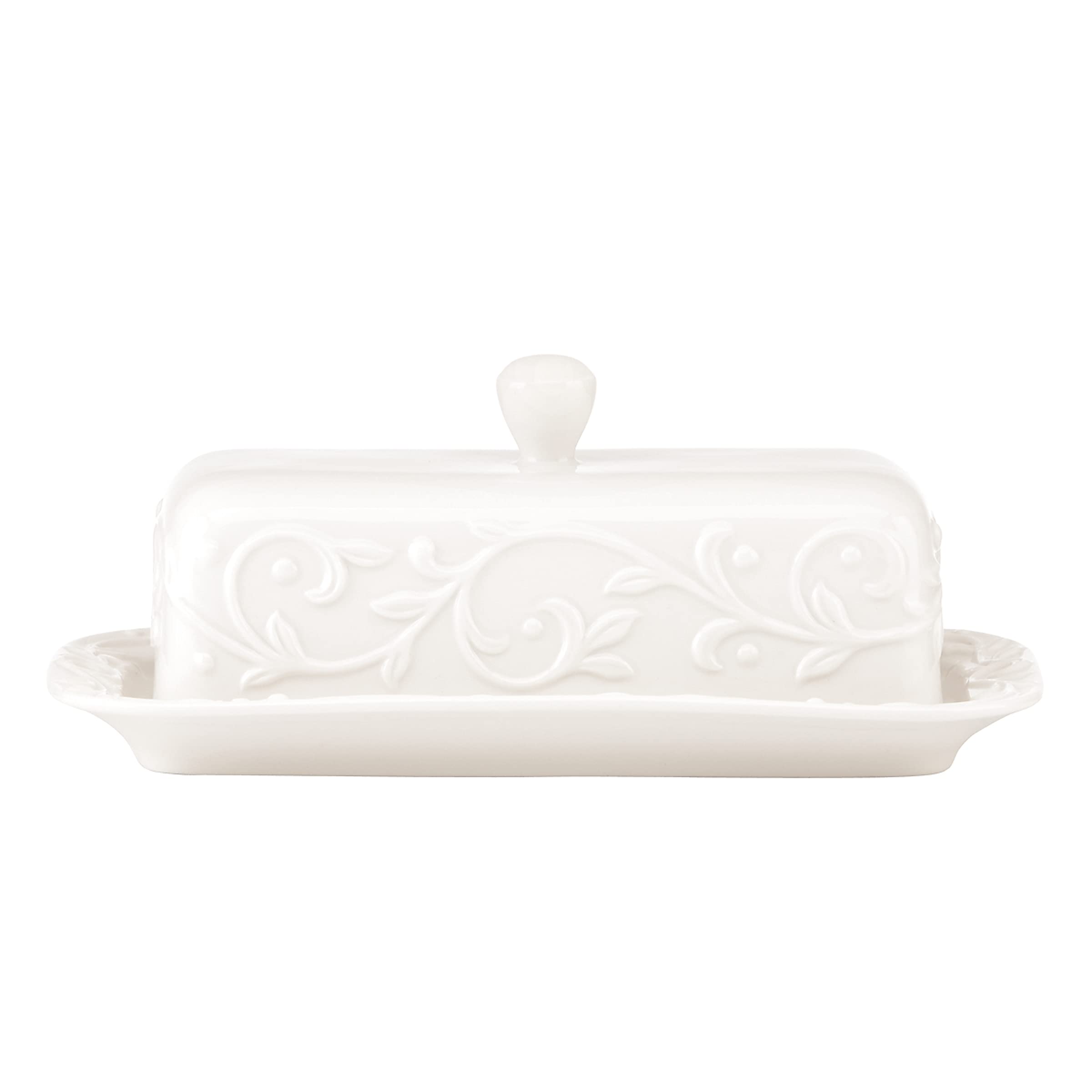 Lenox Opal Innocence Carved Butter Dish, White -