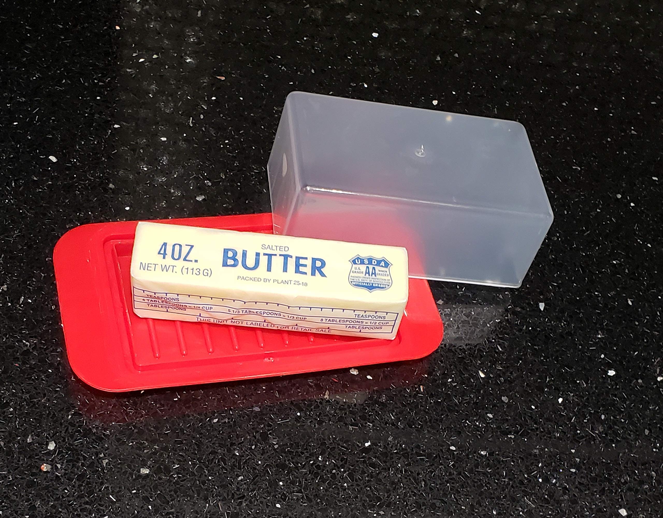 Standard Butter Dish Red Base Smoked Clear Top