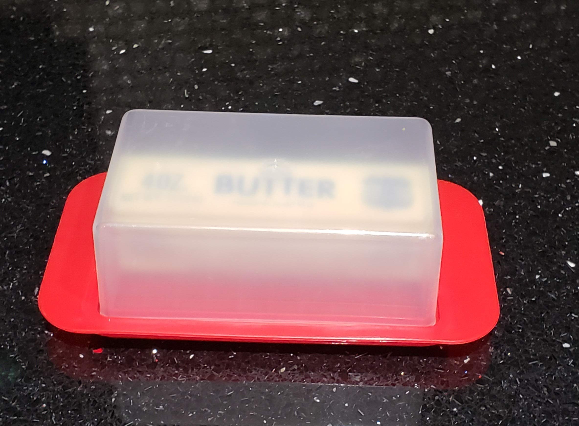 Standard Butter Dish Red Base Smoked Clear Top